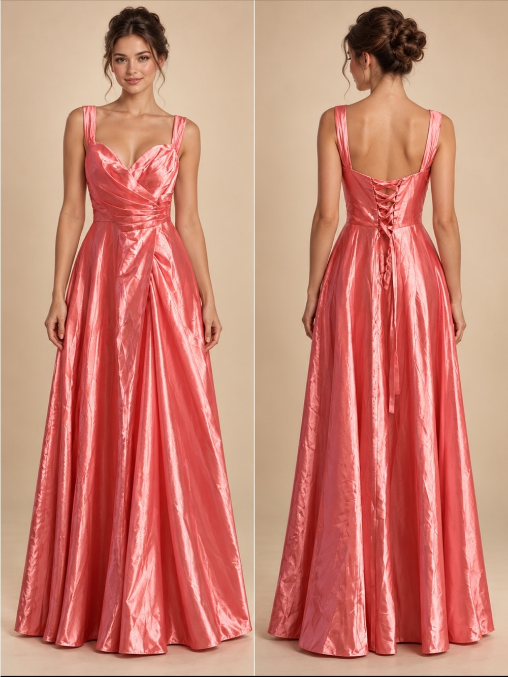 Coral Satin Maxi Dress with Lace-Up Back